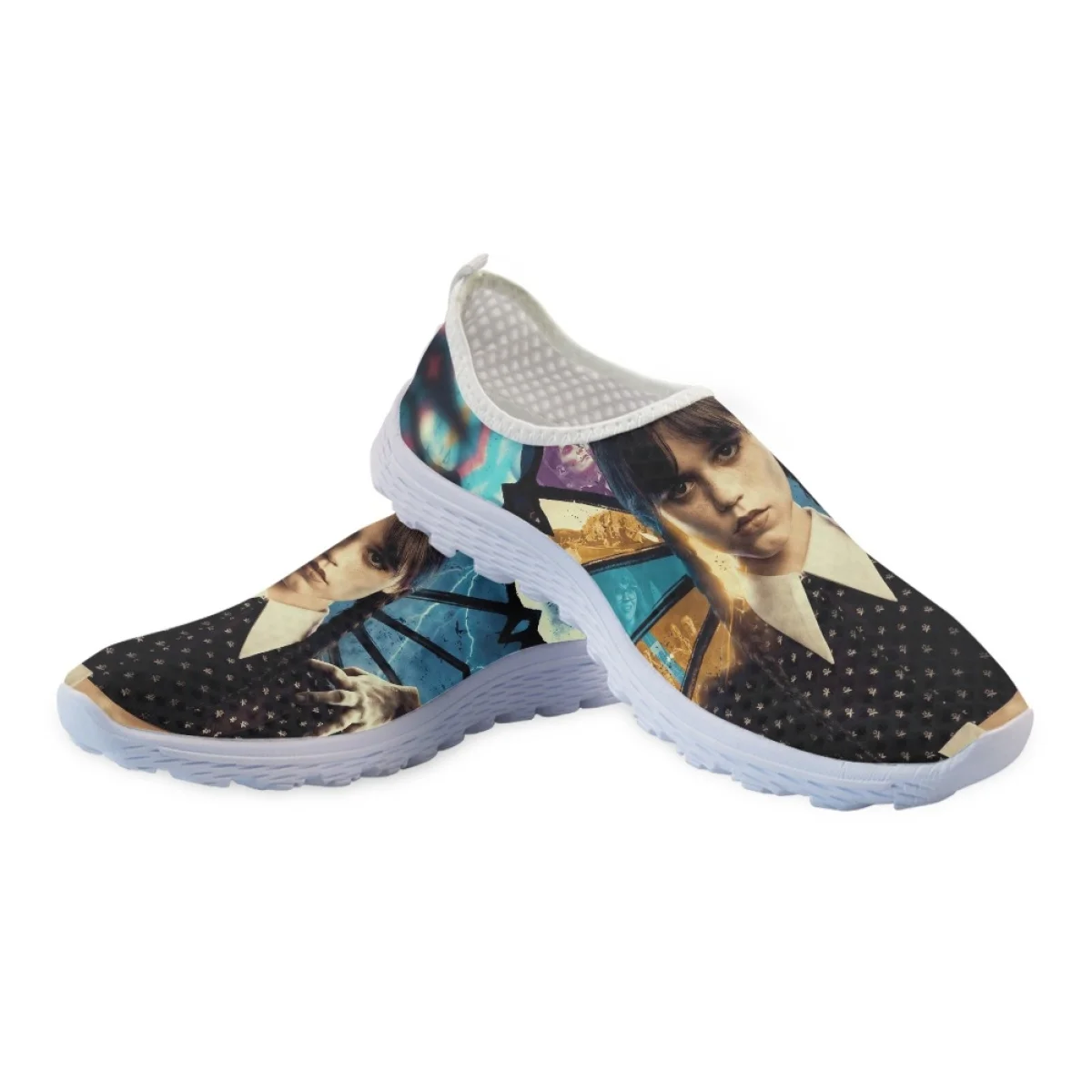 Wednesday Addams and Enid Pattern Girls Sneakers Flats Casual Summer Shoes for Women Air Mesh Breathable Female Lazy Loafers