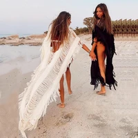 vintage knitted beach cover up crochet pareo bikini cover up bathing suit cover ups tassel long beach dress robe de plage