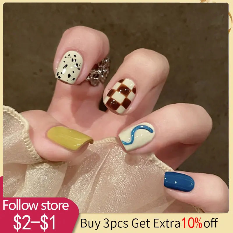 

24pcs Square False Nails Simple French Fake Nails Summer Sweet Full Cover Detachable Nail Tips Press On Nails With Glue