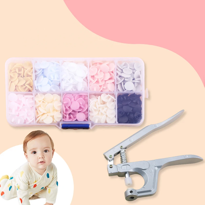 

9mm Colored Plastic Resin Snap Button for Children's Clothing Baby Bids Hats Hand Pressing Pliers Installation Tool Set