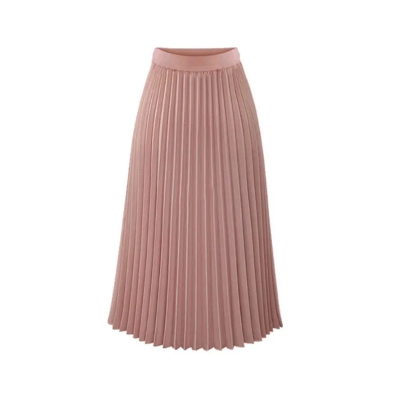 

Summer Fashion Long Pleated Skirts Woman 2023 Chiffon Folded Skirts Loose Solid Colour Beach Maxi Skirt