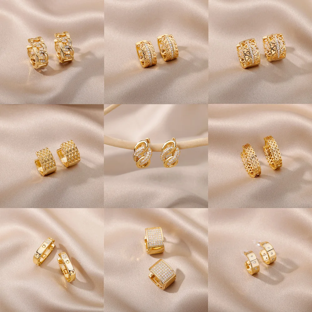 

Classic Zircon Hoop Earrings For Women Gold Color Stainless Steel Koeran Earrings 2022 Trend Wedding Jewerly pendientes mujer