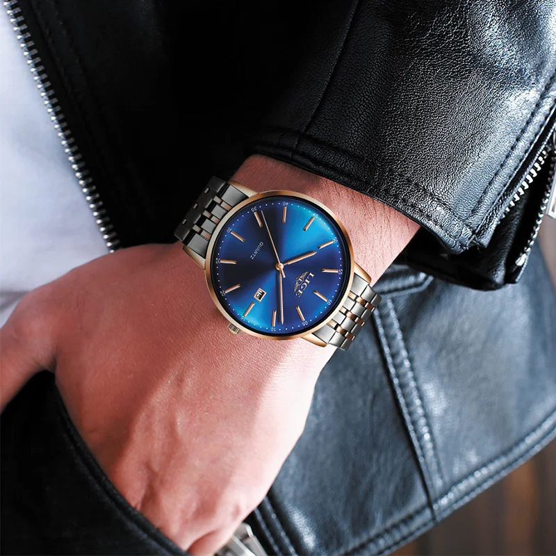 Часы наручные LIGE Мужские кварцевые брендовые Роскошные модные ультратонкие