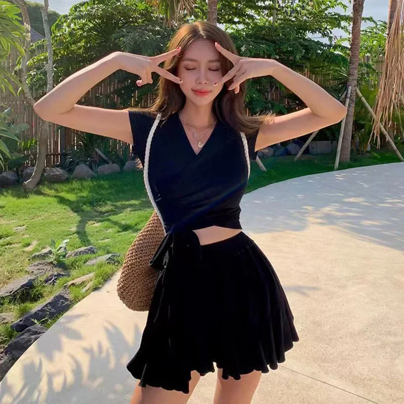 

Summer Beach Swimsuit Sexy Short Skirt Swimsuit Female Fabric Solid Color Slim Korean Version Of The Spa Swimsuit Dropshipping