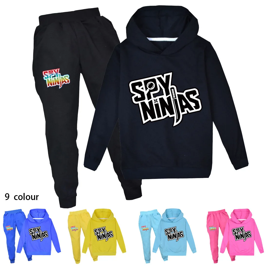 

3-16 years old children's hoodie set Casual Boys Girl Hooded Sweatshirt + Trousers thin Black two piece set Anya Forger Twilight