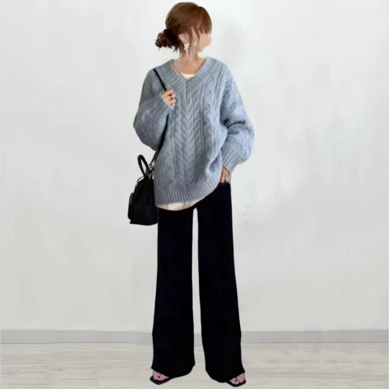 Лидер продаж 2024 японский стиль вязаный свитер с v-образным вырезом мягкий и