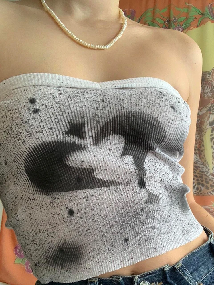 Кроп-топ с графическим принтом для женщин воротником-хомутом |