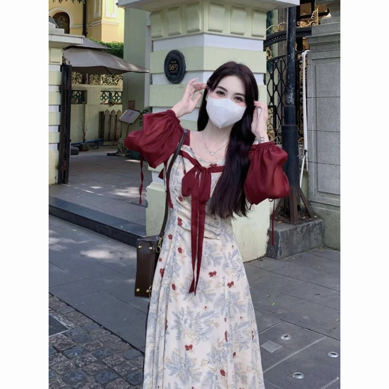 Женское шифоновое платье большого размера с длинным рукавом прикрывающее живот