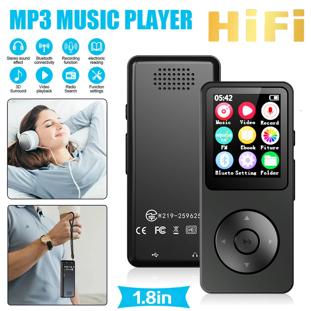 Фото 2025 Новый MP3-плеер Type-C Портативный Walkmen Bluetooth 5.4 Музыкальный плеер Поддержка записи электронных книг FM-радио для спортивных шорт №1