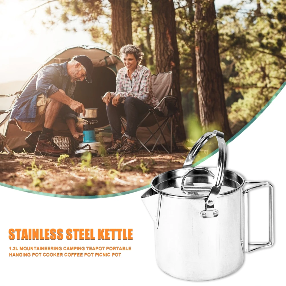 

Hiking Cooking Kettle with Lid Lightweight Portable Outdoor Camp Coffee Pot for Family Outdoor Camping Accessories