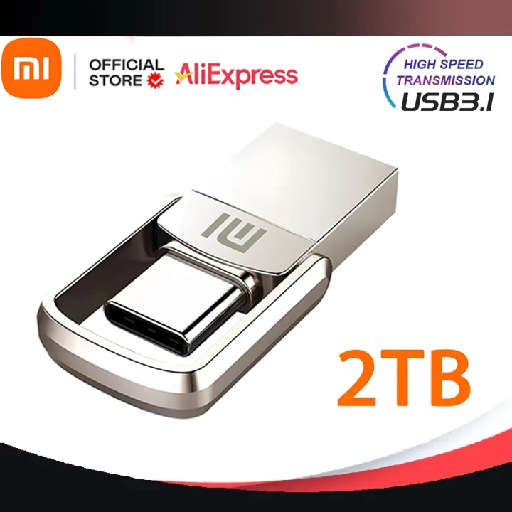 Xiaomi Mini Pen Drive Memory USB Flash Drives 2TB 1TB 512GB Metal TYPE C OTG Высокоскоростной 3.1 Водонепроницаемый