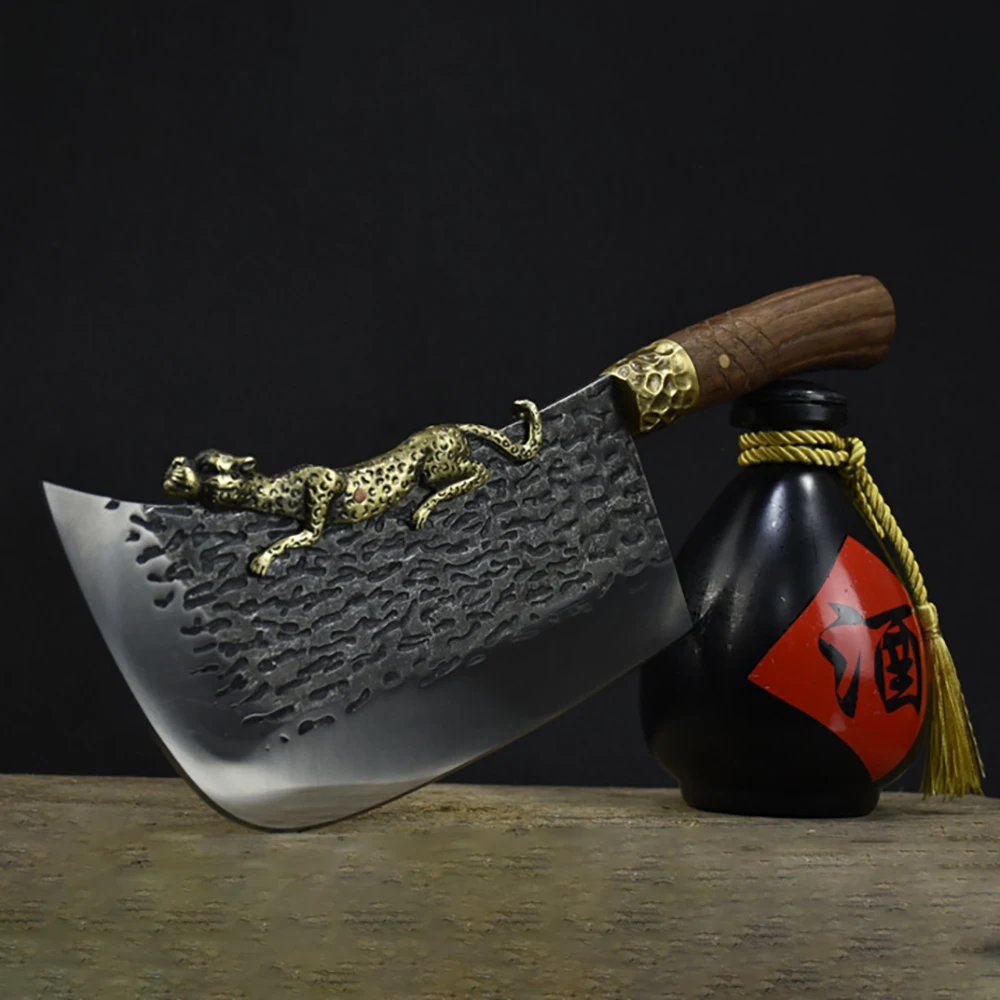 

XSG 8,5 дюймовый мачете Ручная ковка нож викинга 7Cr17MoV большой костяной Чоппер кухонные ножи Longquan Мясник топор Леопардовый Декор