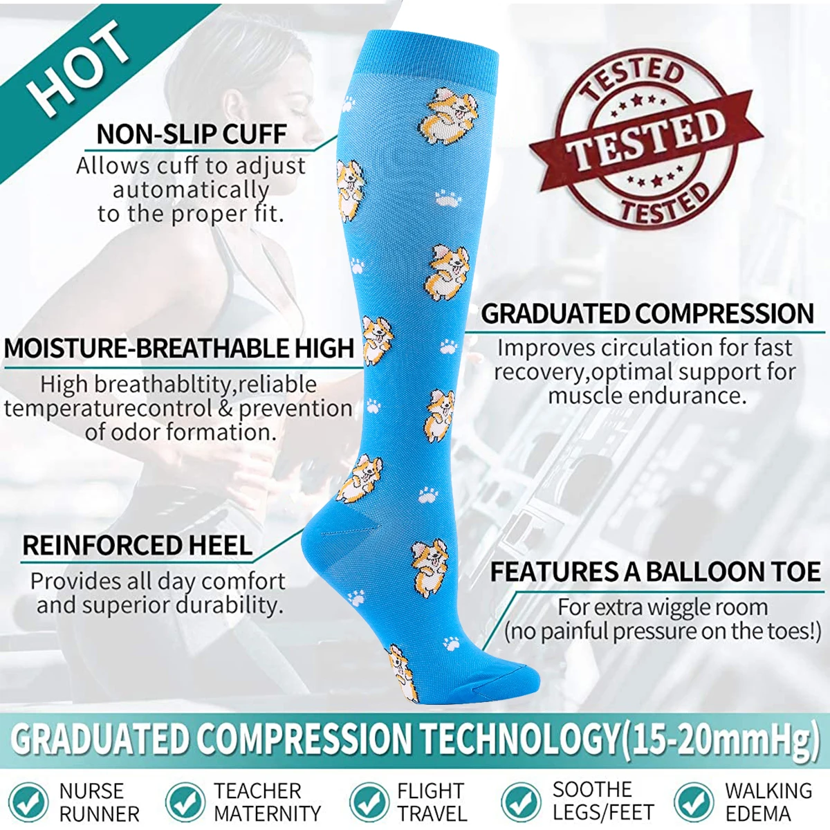 Dropshipping Men Women Hiking Running Compression Socks15-20MmHg Flight Pregnancy Swollen Varicose Veins Marathon Sports Socks