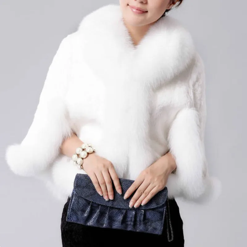 Cape Jacket Fashion Black Short Winter Faux Fur Overcoat Elegant Imitation Rabbit Faux Collar Faux Fur Coat Soft Mink Fur Cloak