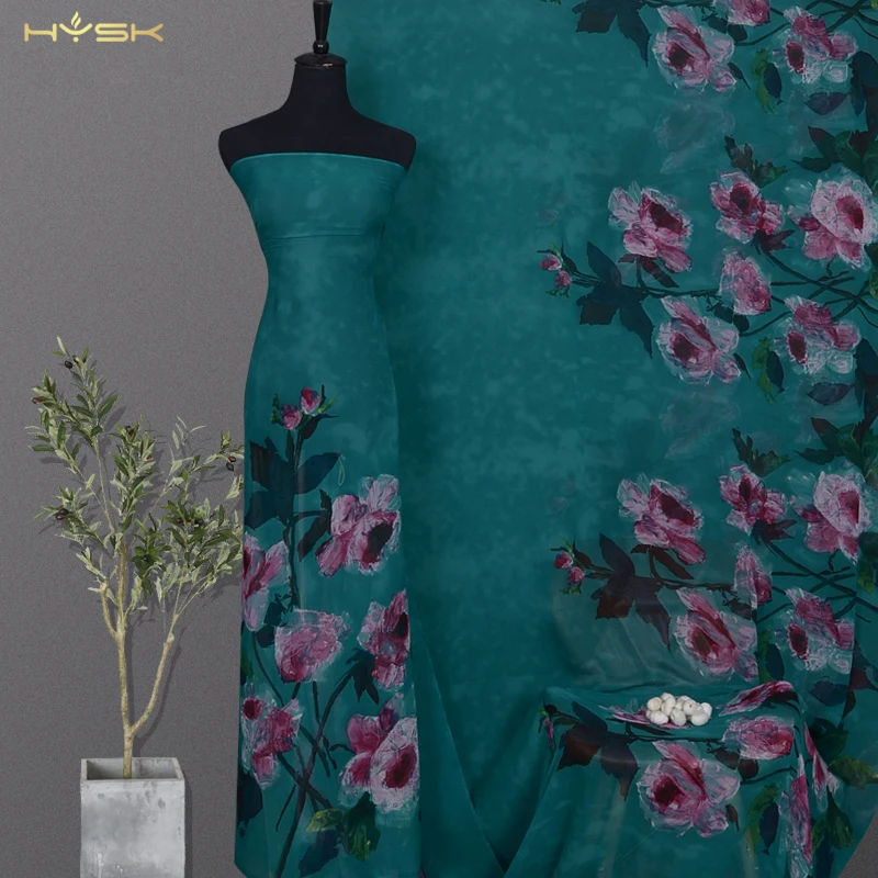 

HYSK натуральная фототкань цифровая фотосессия Свадебная ромашка петля черный и золотой Шелковый шифон для свадьбы Q3260