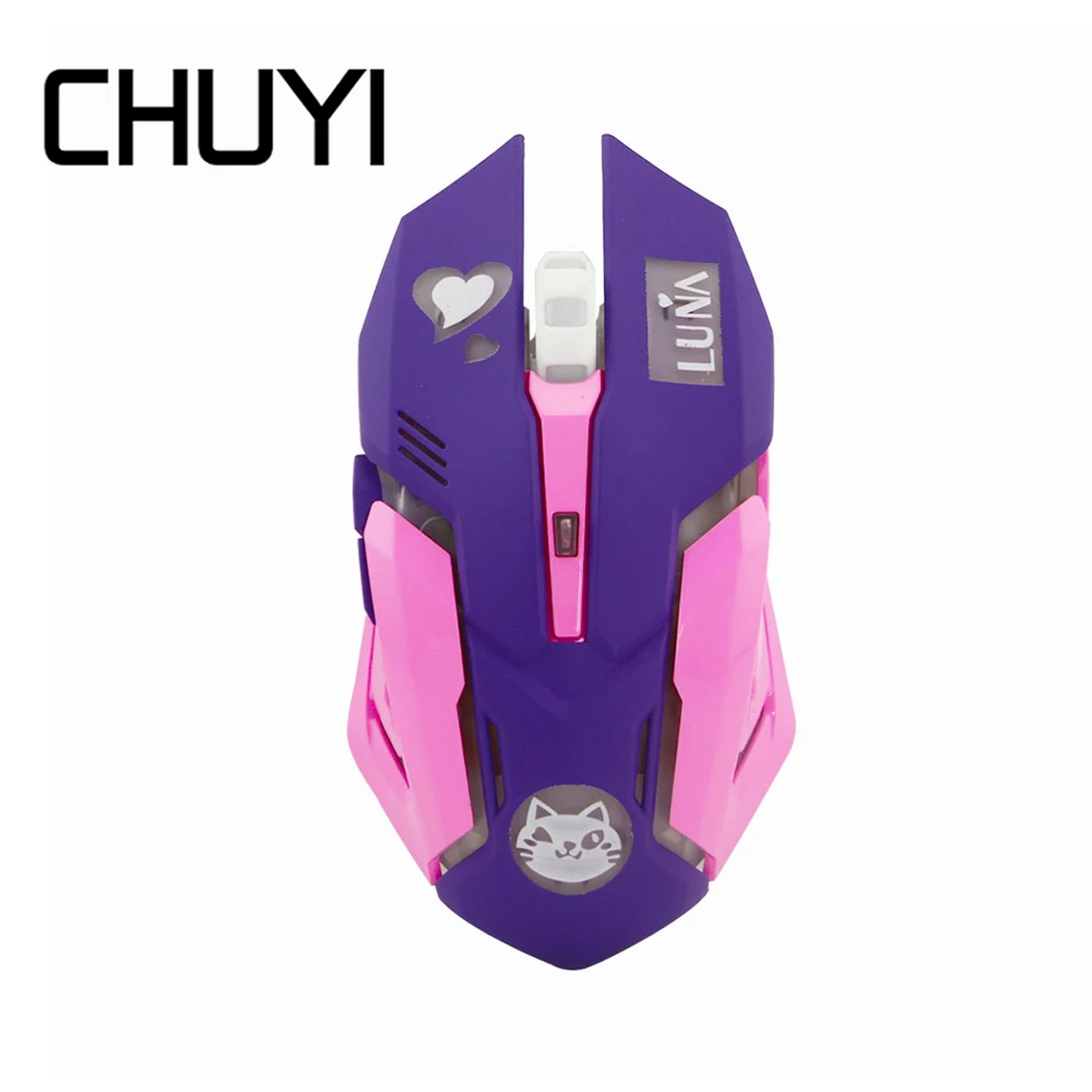 

CHUYI 2.4G Wireless Mouse Rechargeable Ergonomic Mause Optical USB 7 Color Backlit 2400 DPI Purple Mice For PC Computer Laptop