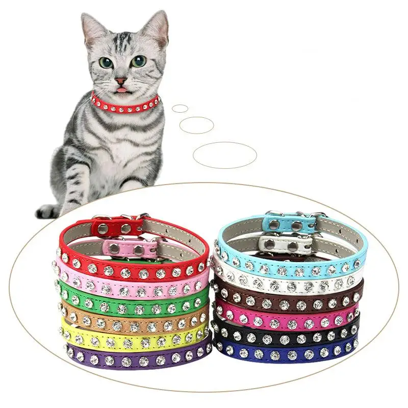 

New Diamond Jewel PU Leather Pet Dog and Cat Name Collar Leash Custom Softly Padded Waterproof Necklace Fashion Chain Wholesale