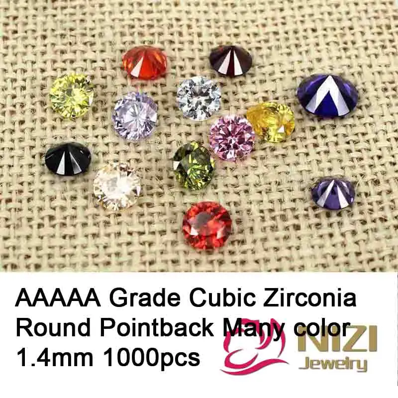 

Модные камни из кубического циркония для ювелирных изделий, аксессуары, 1,4 мм, 1000 шт., класса AAAAA, круглый кубический цирконий, бусины различных цветов