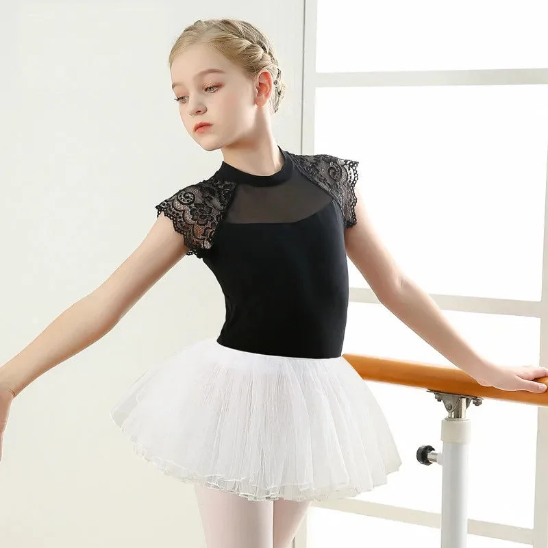 dance skirt Ballet leotard dress tutus for kids girls ladies Outfit Costumes gymnastics Dancewear Bodysuit Short Sleeve Black