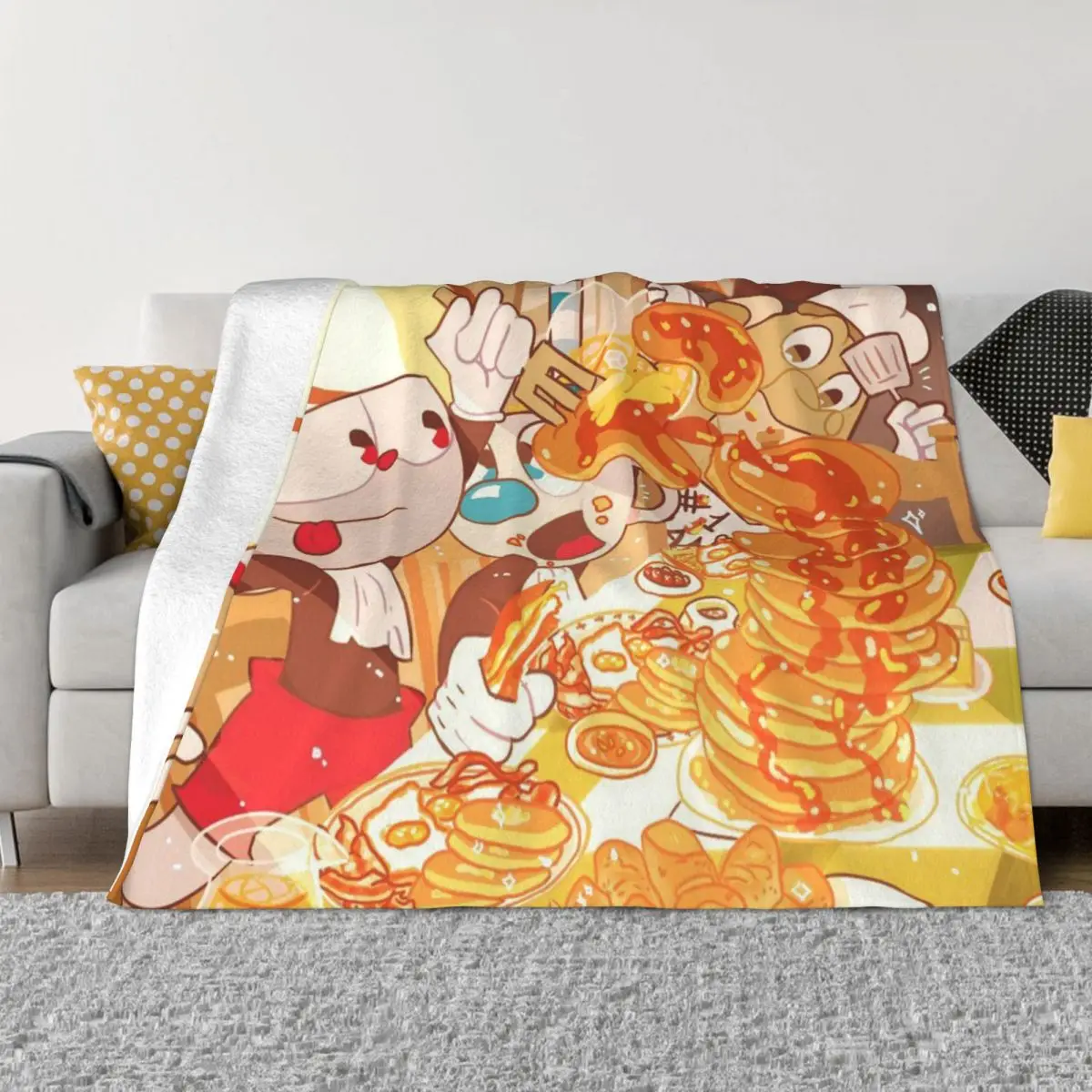 

Cuphead целлулоидный ручной рисования анимация акустический Джаз записывающее одеяло Фланелевое хлеб удобное мягкое флисовое покрывало