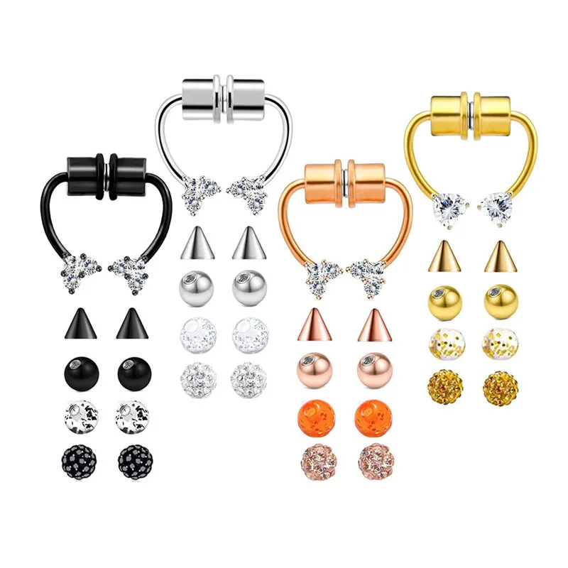 

2022 Fashion Magnetic Fake Nose Ring Horseshoe Ring Stainless Steel Nose Ring Fake Pierced Nose Hoop Heart Shaped Zircon Jewelry