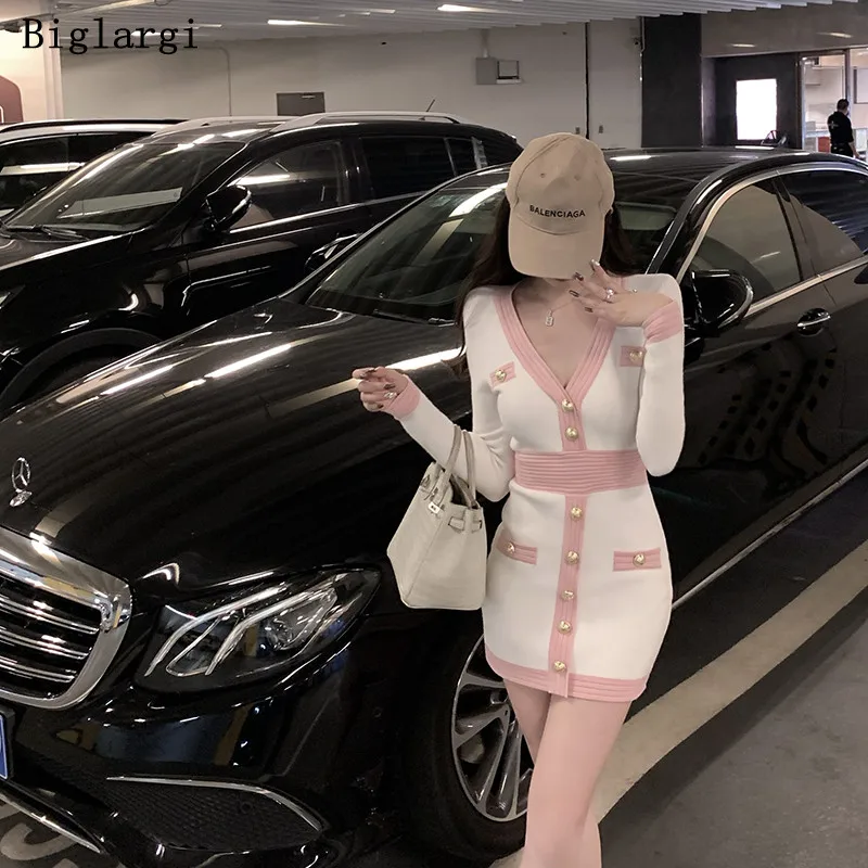 

Spring Summer Sexy Mini Sweater Dress Women Long Sleeve Elegant Vintage Ladies Dresses Bodycon Woman Dress Korean Vestidos