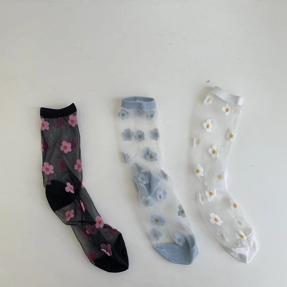 

Японские корейские женские носки с цветочным принтом, летние ультратонкие прозрачные шелковые носки с кристаллами, милые носки в стиле Хар...