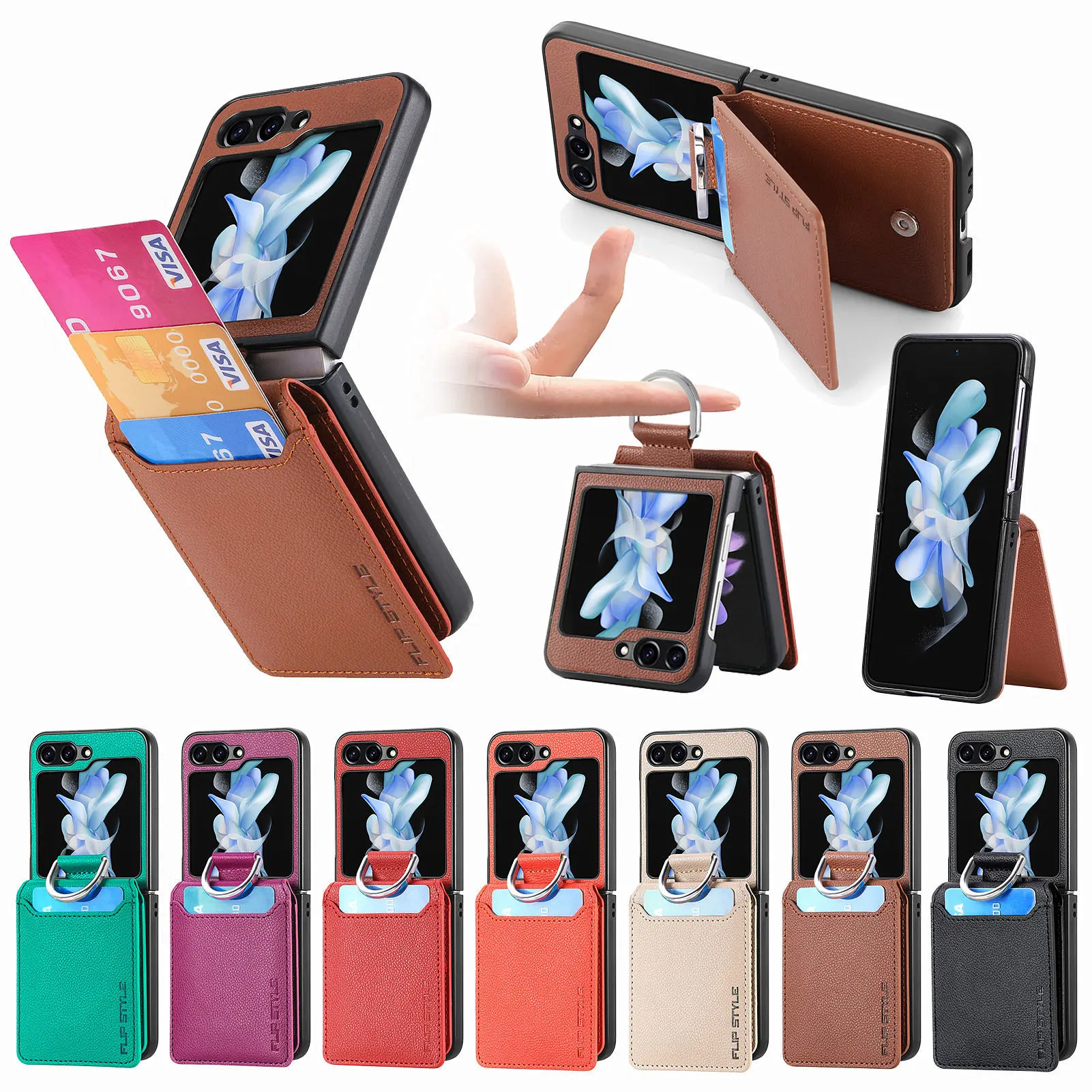 

For Samsung Galaxy Z Flip5 Phone Case Cover Classic Litchi Pattern Fashion Leather Fall Prevention Folding style Hard PC