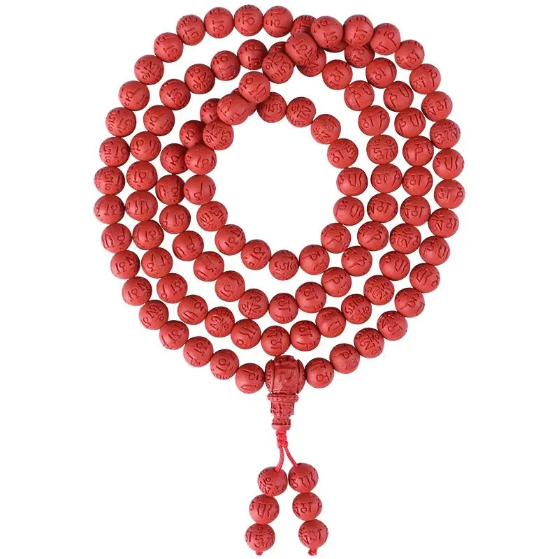 108 Браслеты цвета Киновари для мужчин и женщин шестигранная мантра круглые