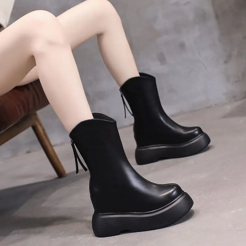

Зимние ботинки челси, женские черные, бежевые ботильоны на платформе, женская короткая массивная обувь в стиле панк