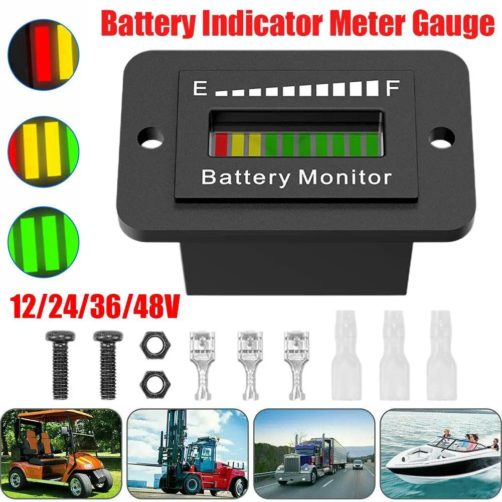 

Car Battery Indicator Meter Gauge Battery Monitor LED Indicator Meter 12/24/36/48V 10 LED Display Battery Capacity Tester