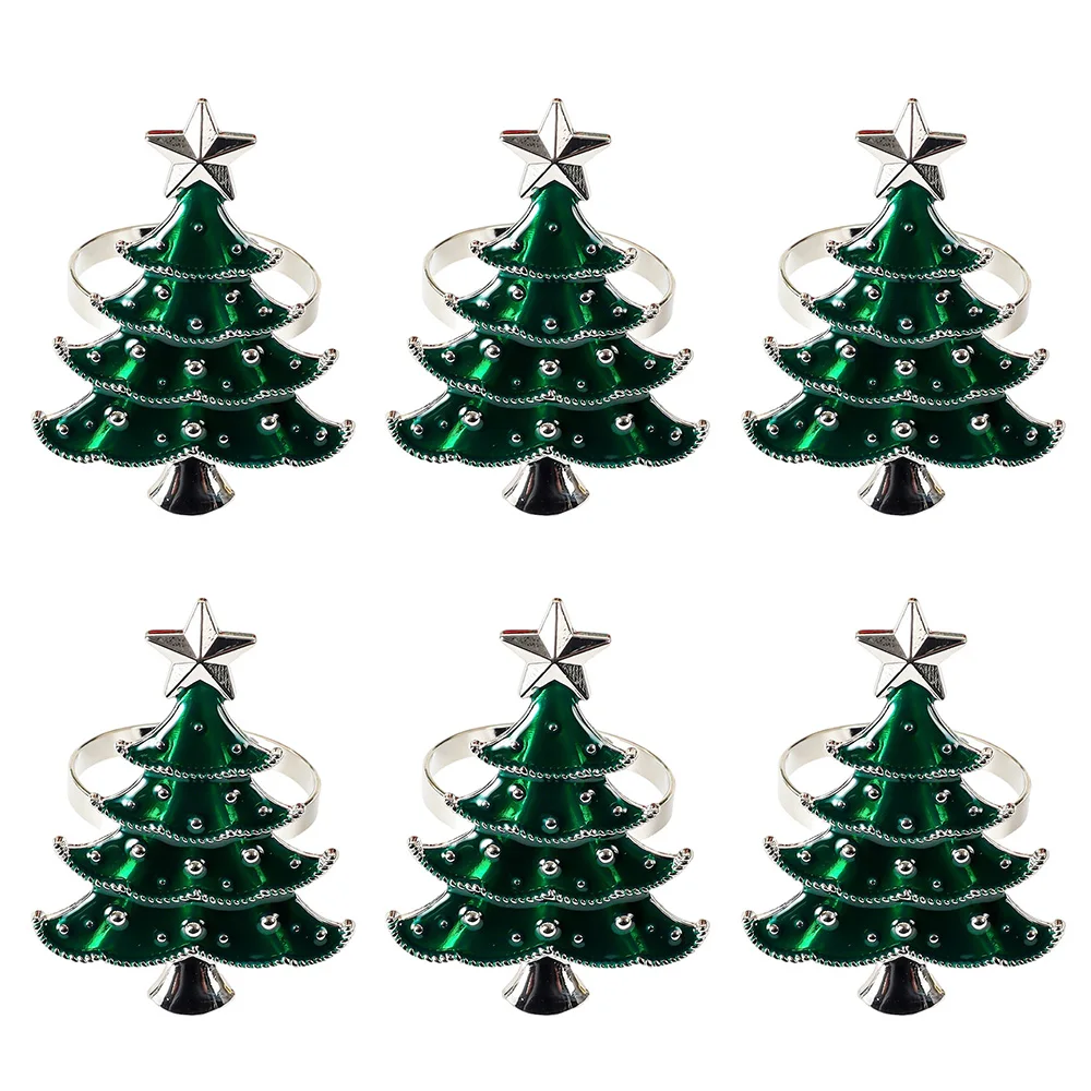 

6PCS Christmas Napkin Ring Holders Zinc Alloy Christmas Tree Napkin Rings Buckle Xmas For Hotel Dinner Table Decor