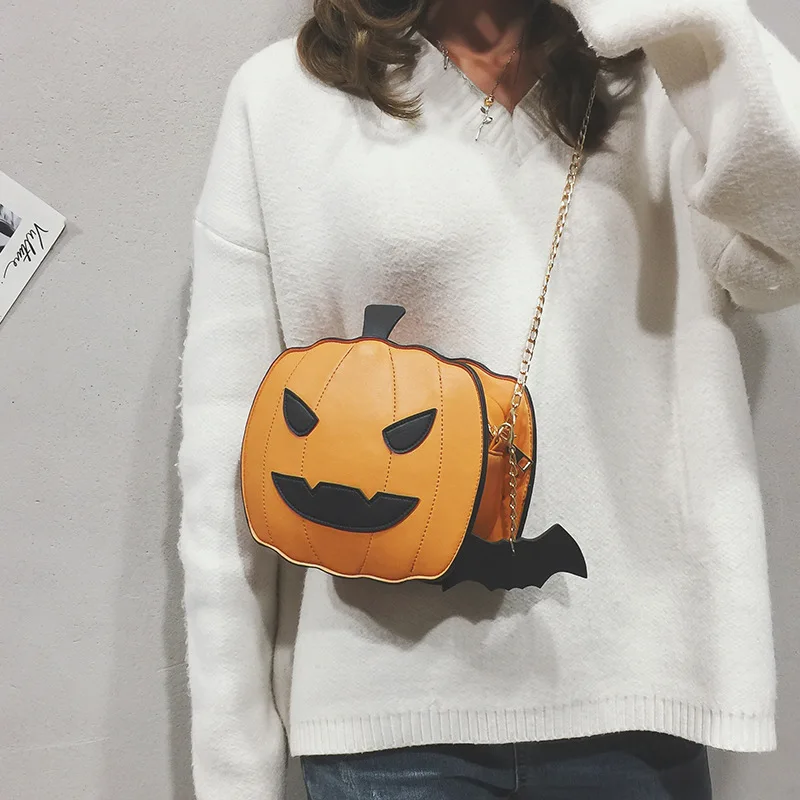 New Fashionable Small Shoulder Bag for Women Ladies Crossbody Chain Pumpkin PU Lether Purse with Personality Designer Halloween
