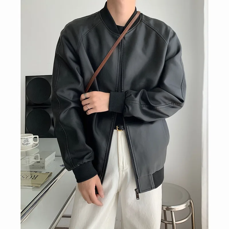 

Autumn Black Leather Jacket Men Fashion Casual Motorcycle Jackets Mens Korean Loose Bomber Jacket Mens Baseball Jacket M-4XL