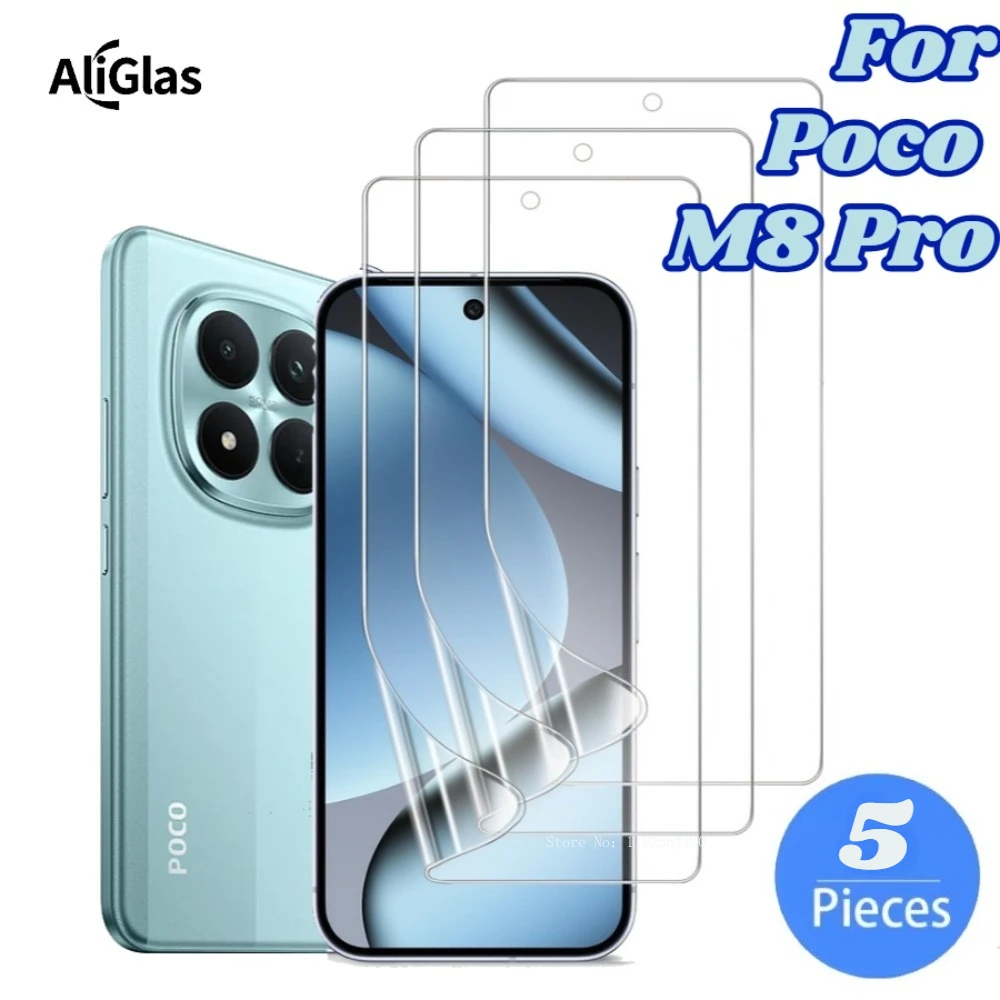 Фото 5 шт. HD-пленка из мягкого гидрогеля для серии Xiaomi Poco M8 Pro, не стеклянная защитная пленка для Poco M8 Pro, глянцевая защитная пленка для экрана №1
