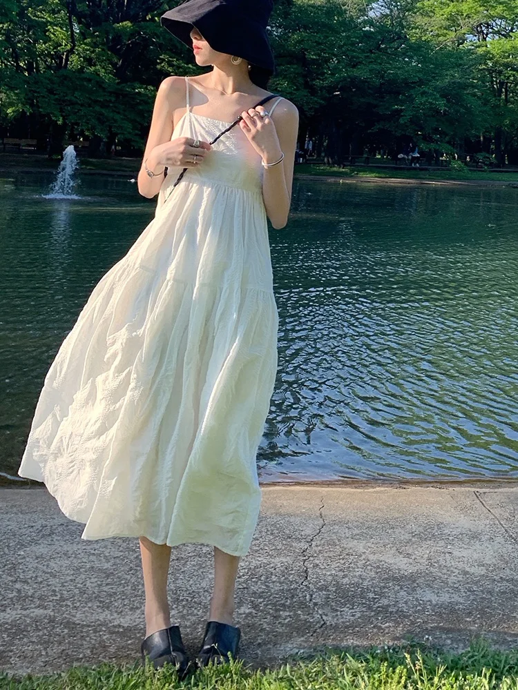 

Женское летнее платье COIGARSAM, новинка 2022, французское стильное белое платье на бретелях-спагетти, Прямая поставка