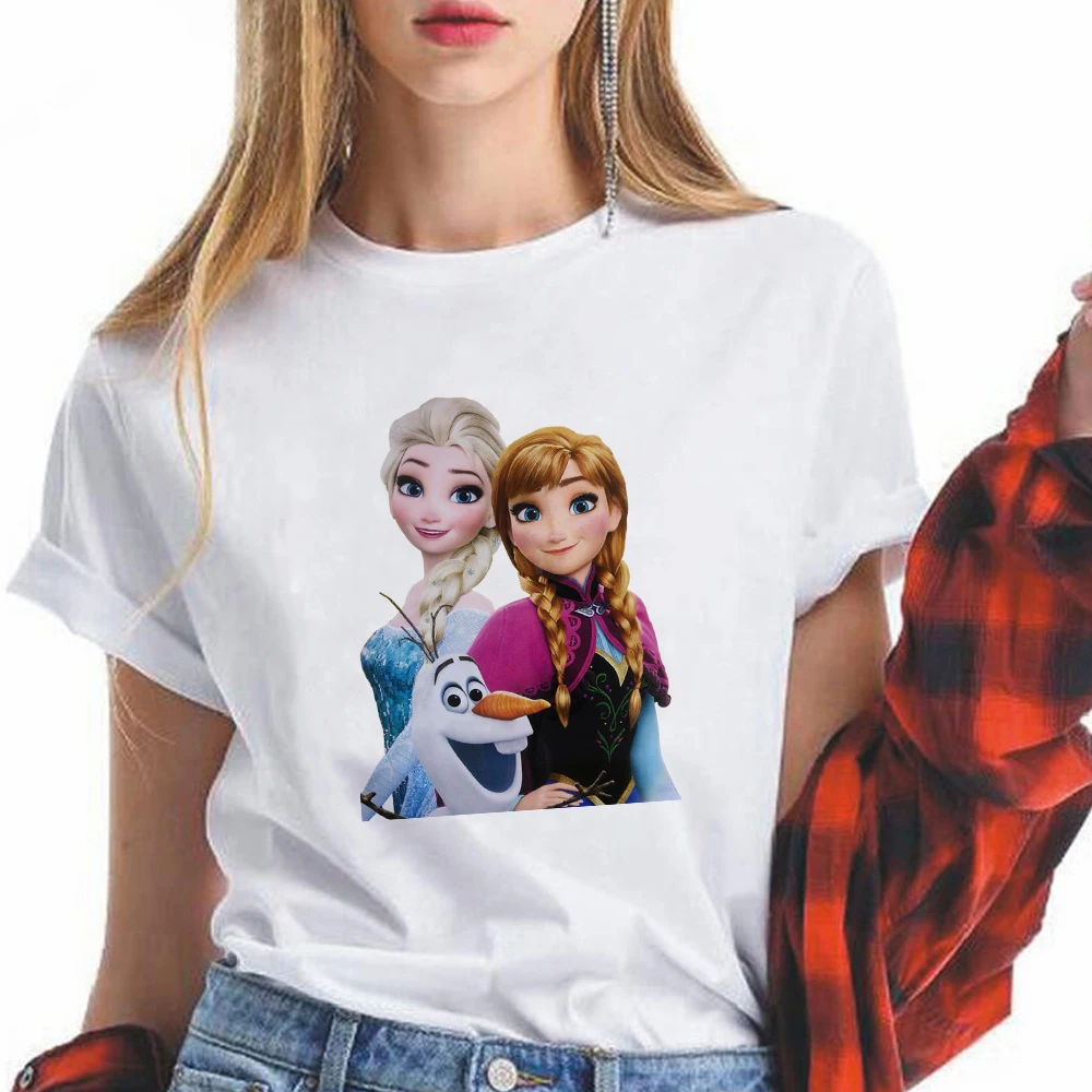 

Elsa and Anna Bff Sister Shirts Disney Women T Shirt Summer Casual White Clothes Matching Family T-shirt Female Summer Harajuku