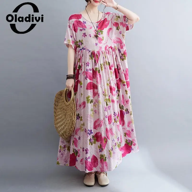 

Oladivi Fashion Print Women Bohemian Beach Dress 2023 Summer New Short Sleeve Long Dresses Ladies Oversized Clothes 7XL 8XL 9251