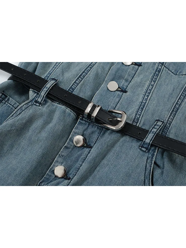 Женское джинсовое платье-поло без рукавов элегантное ТРАПЕЦИЕВИДНОЕ цельное