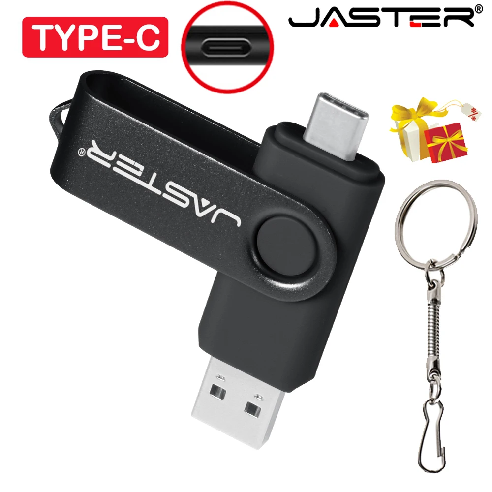 

JASTER TYPE-C USB Flash Drives 2NI1 64GB High speed Pen drive with key chain Black Memory stick Custom LOGO Business gift U disk
