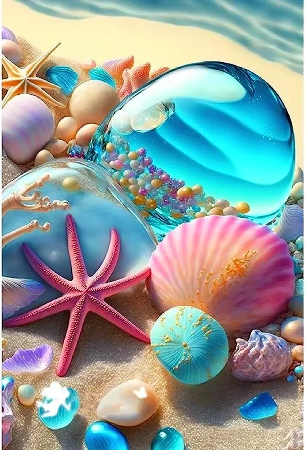 

JMINE Div 5D Starfish Sea Shell Sea beach Full Diamond Painting cross stitch kits art scenic 3D paint by diamonds