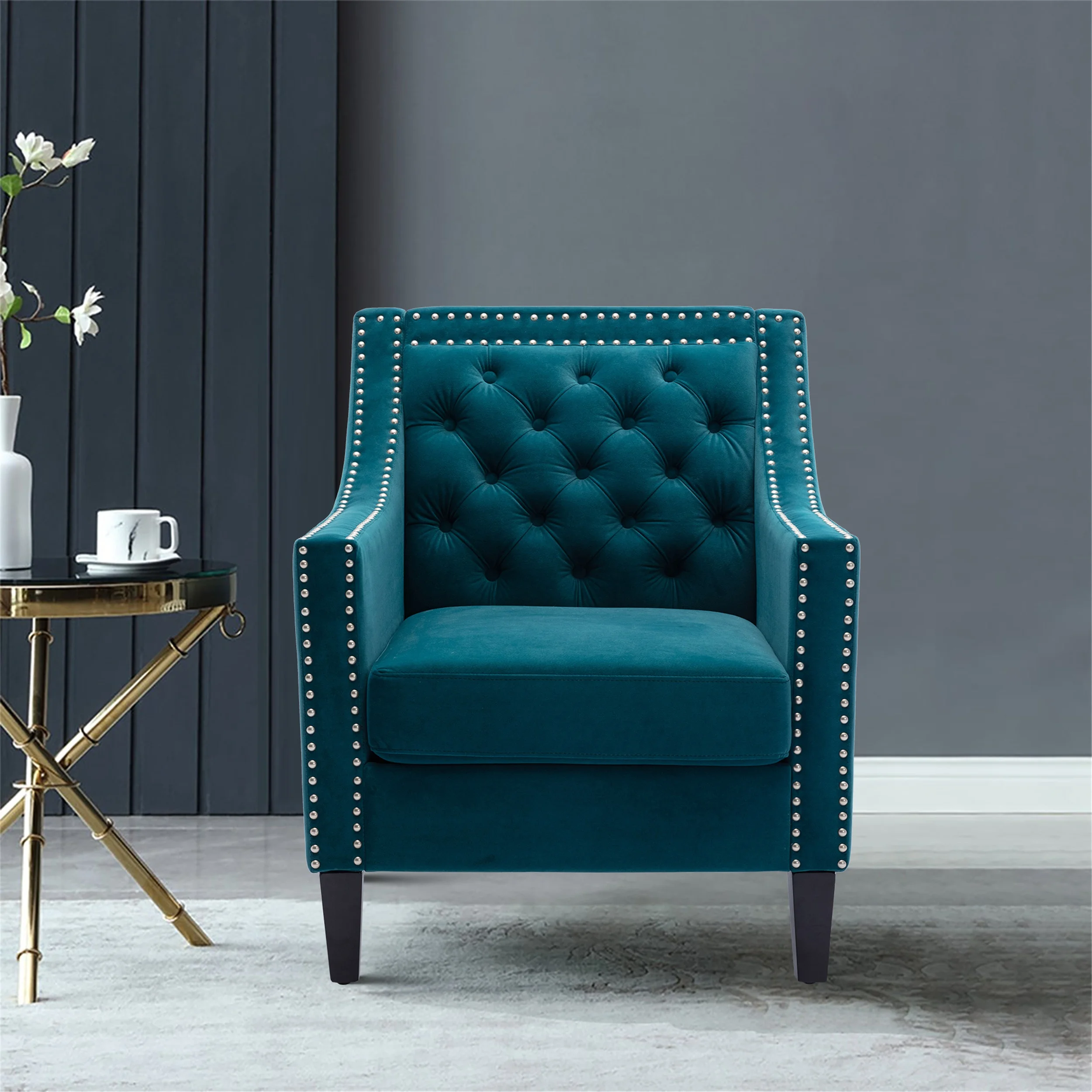 

accent armchair living room chair with nailheads and solid wood legs