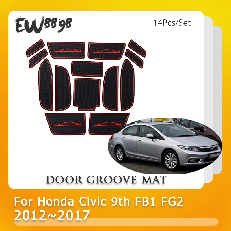 

Door Groove Mats For Honda Civic 9th FB1 FG2 2012~2017 2013 Anti-Slip Cushion Gate Slot Pads Coaster Car Accessories Stickers