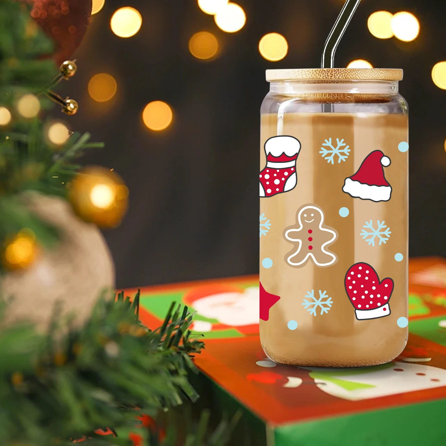 1 шт. 3d принт шляпа Санта-Клауса стеклянная банка 16 унций для пива с крышкой и