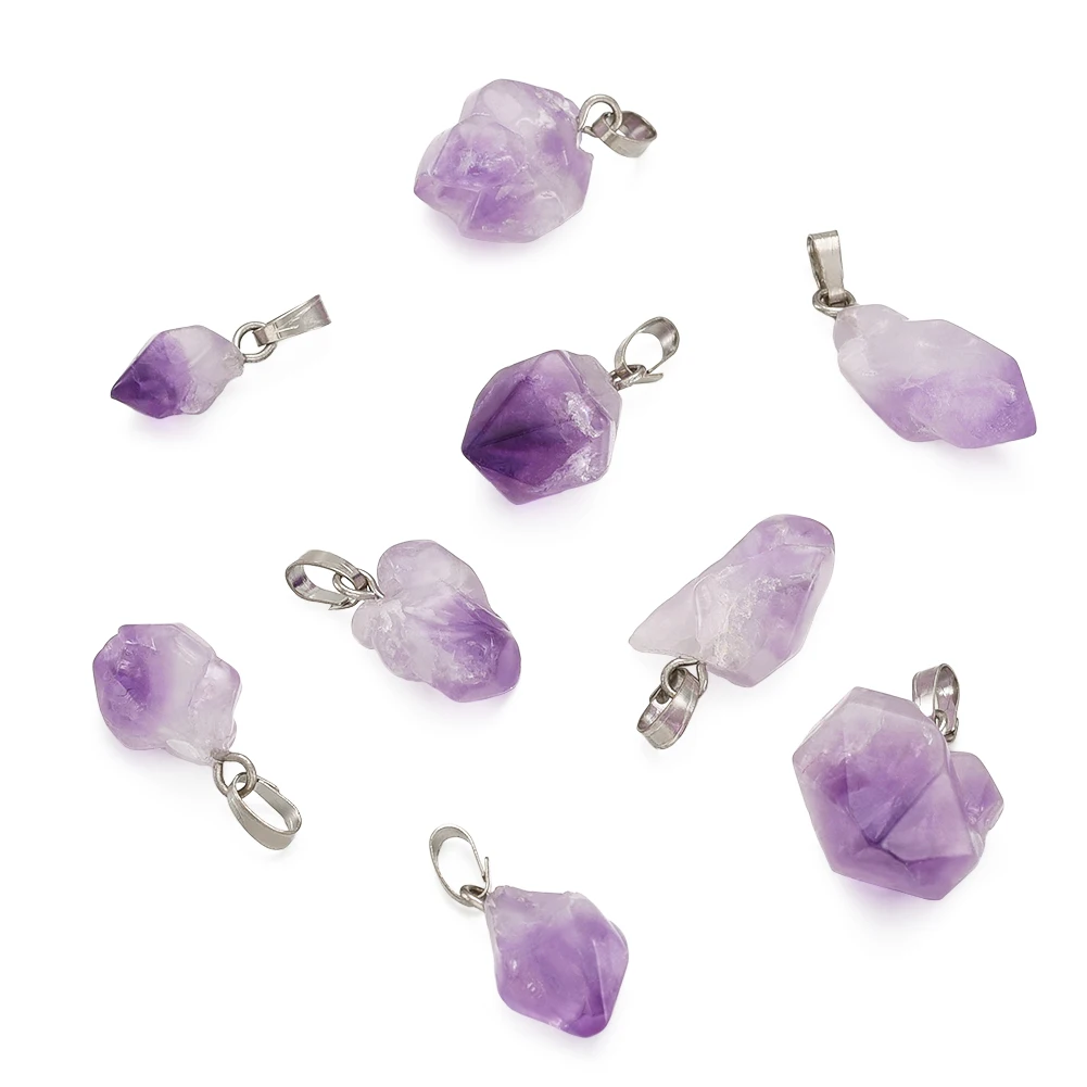 20pcs Irregular Natural Stone Amethysts Pendants for Healing Crystals Stones Necklace Jewelry DIY Making