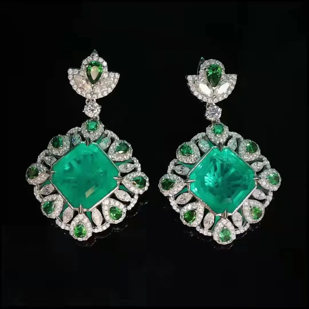 

Designer emerald luxurious geometry pendants stud earrings advanced court vintage ring wedding jewelry set