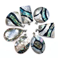natural abalone shell necklace pendant splicing round freshwater shell mother of pearl rectangle water drop pendant diy jewelry