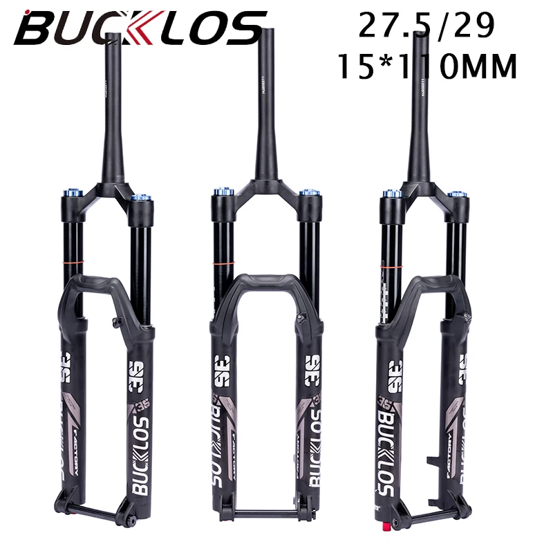 

BUCKLOS Bicycle Fork 27.5inch 29inch 15*110mm Mountain Bike Fork Tapered Tube Thru Axle MTB Fork Air Suspension 160mm Travel