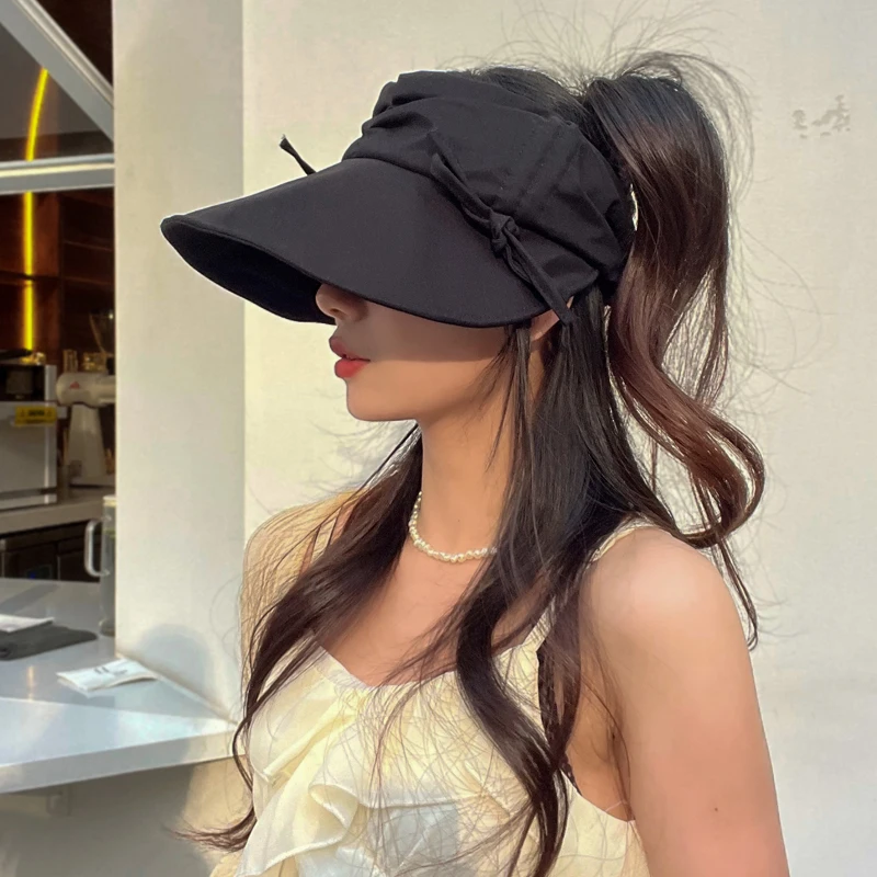 

Korean Large Brim Empty Top Hat Women Summer Outdoor Leisure Drawstring Sun Hats Fashion Versatile Simplicity Elasticity Cap