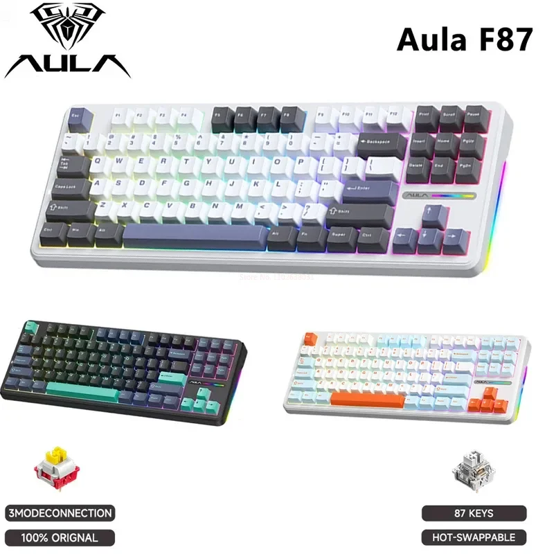 

Клавиатура игровая механическая, 3 режима, 2,4 ГГц/USB/Bluetooth, 87 клавиш